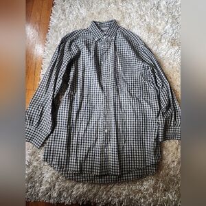 Luciano Barbera Italian Check Casual Shirt Large Navy Blue Yellow Button Collar